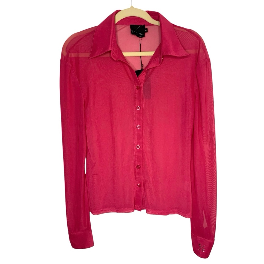NWT Undra Celeste New York Pink Sheer Button Front Legally Blond Corpcore